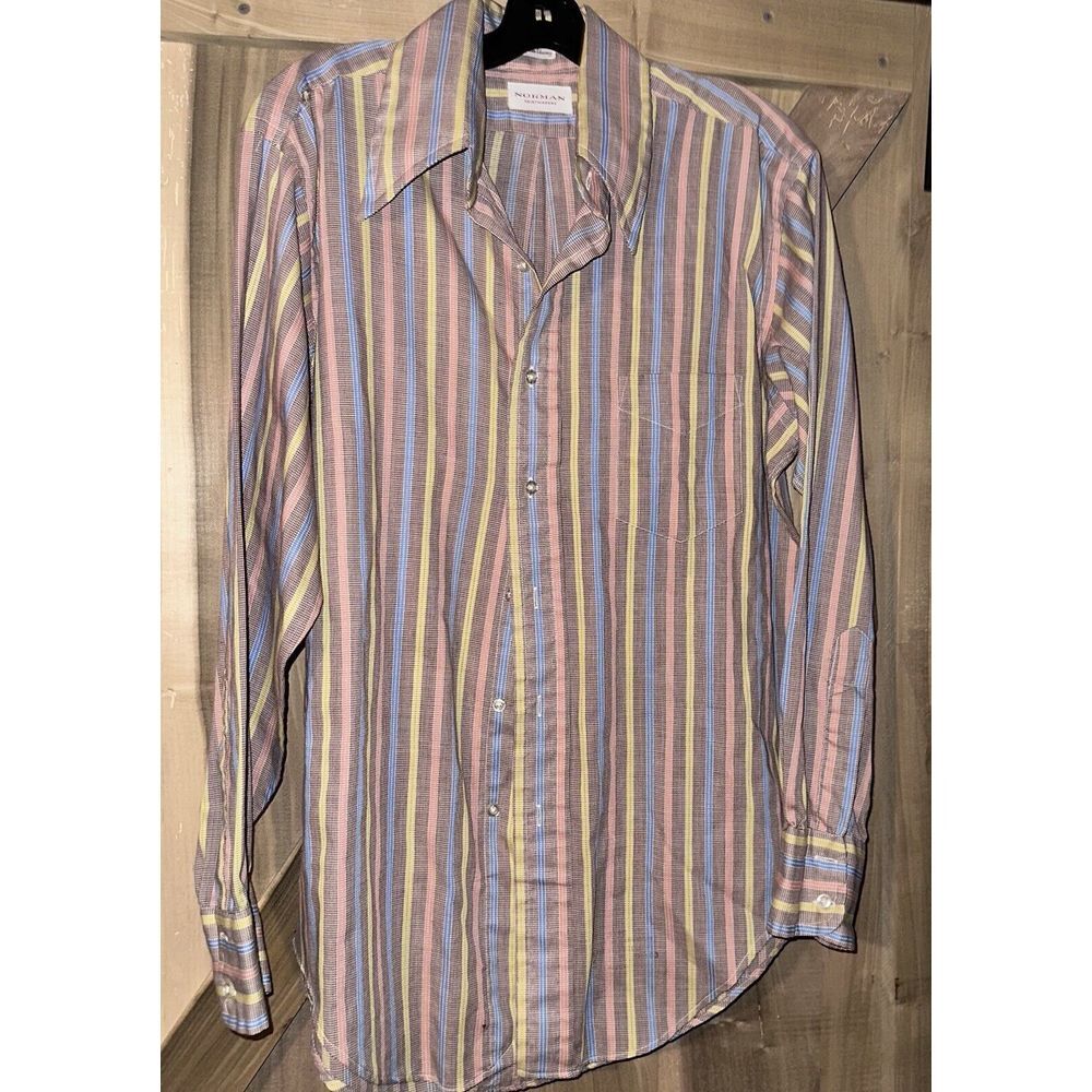 Norman Shirt‎ Makers Mens Multi Color Striped Shirt Vintage 70's Chest 16.5 34